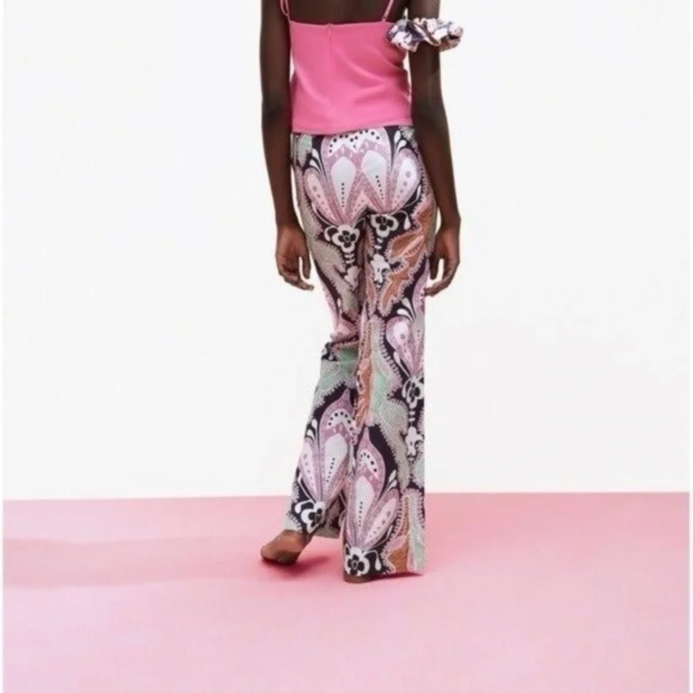 ZARA Linen Blend Floral Wide Leg Pants Size XS